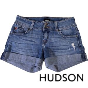 Hudson Ruby Distressed Mid Thigh Roll Hem Denim Shorts. Size 25. EUC